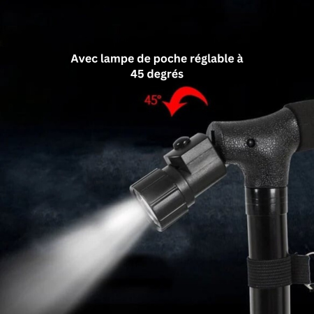 Bâton de marche pliable antidérapant en alliage d'aluminium avec lumière LED