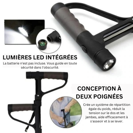 Bâton de marche pliable antidérapant en alliage d'aluminium avec lumière LED