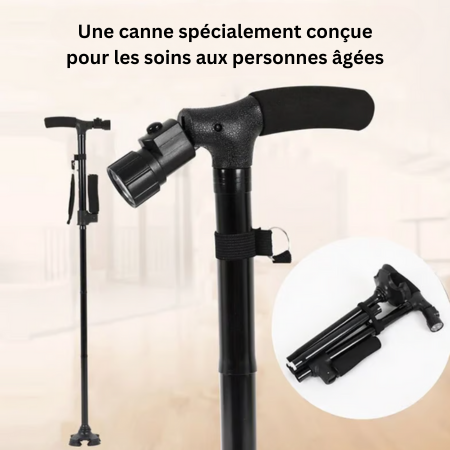 Bâton de marche pliable antidérapant en alliage d'aluminium avec lumière LED