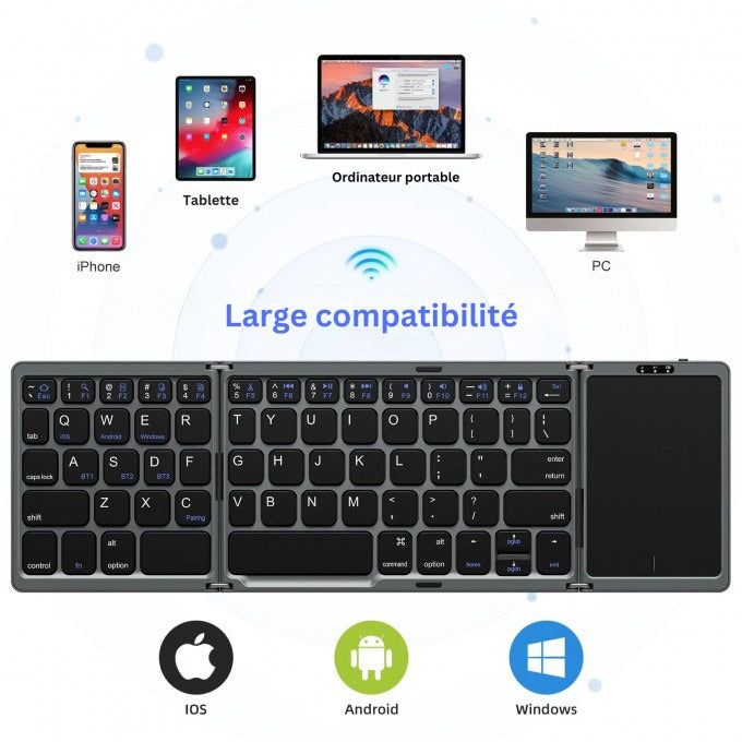 Clavier Bluetooth pliable avec pavé tactile