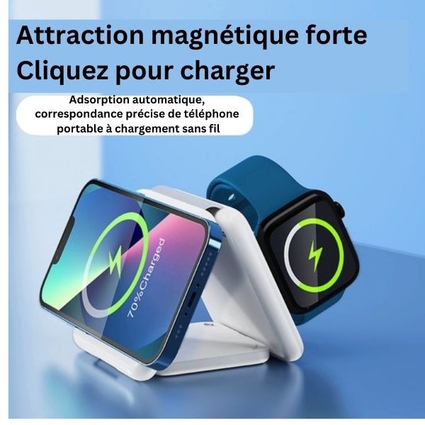 Chargeur sans fil pliable 3-en-1 avec aspiration magnétique